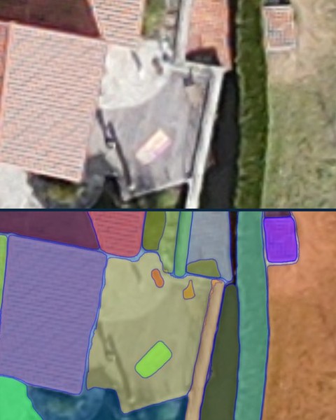 Drone frame from 300 m, original, with its segmentation below