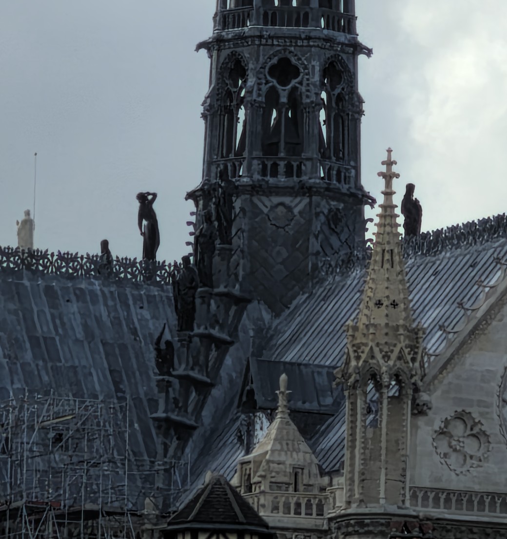 Spire and roof of Notre-Dame, Enhance Lab ×4 on a burst from the same ×3 lens
